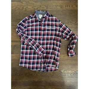 LL Bean Slightly Fitted Plaid Flannel Long Sleeve Buttonup Shirt Size Medium Red